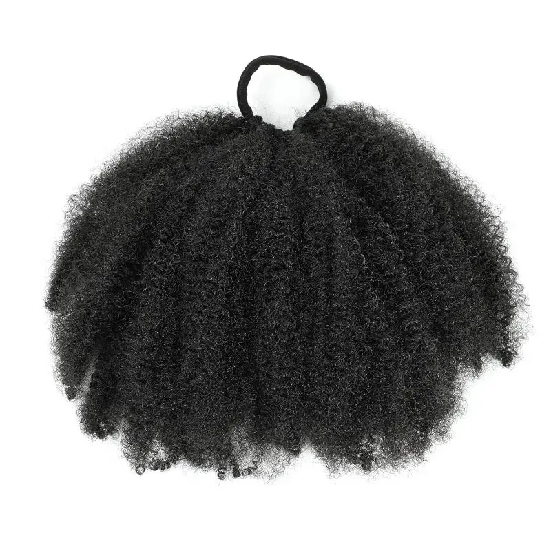 Kid's Summer 1Pack Afro Puff Bun  Afro Kinky Curly Coily Natural Hairstyle For Black Women Synthetic Hair Extension Ponytail