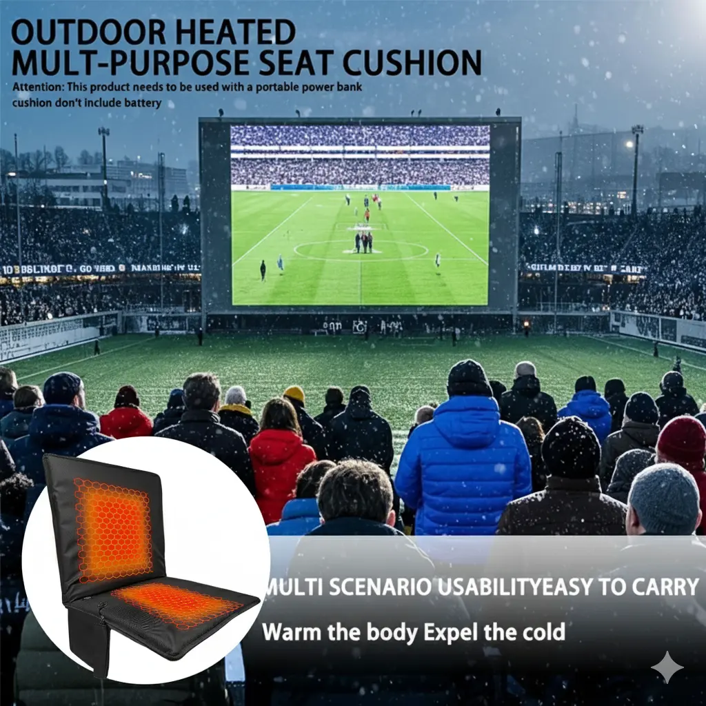 Portable Fast Heating Polyester Fabric Seat Cushion - Foldable, 3 Adjustable Heating Levels, Heat Relief for Indoor/Outdoor Users, Requires Power Bank (Power Supply Not Included)