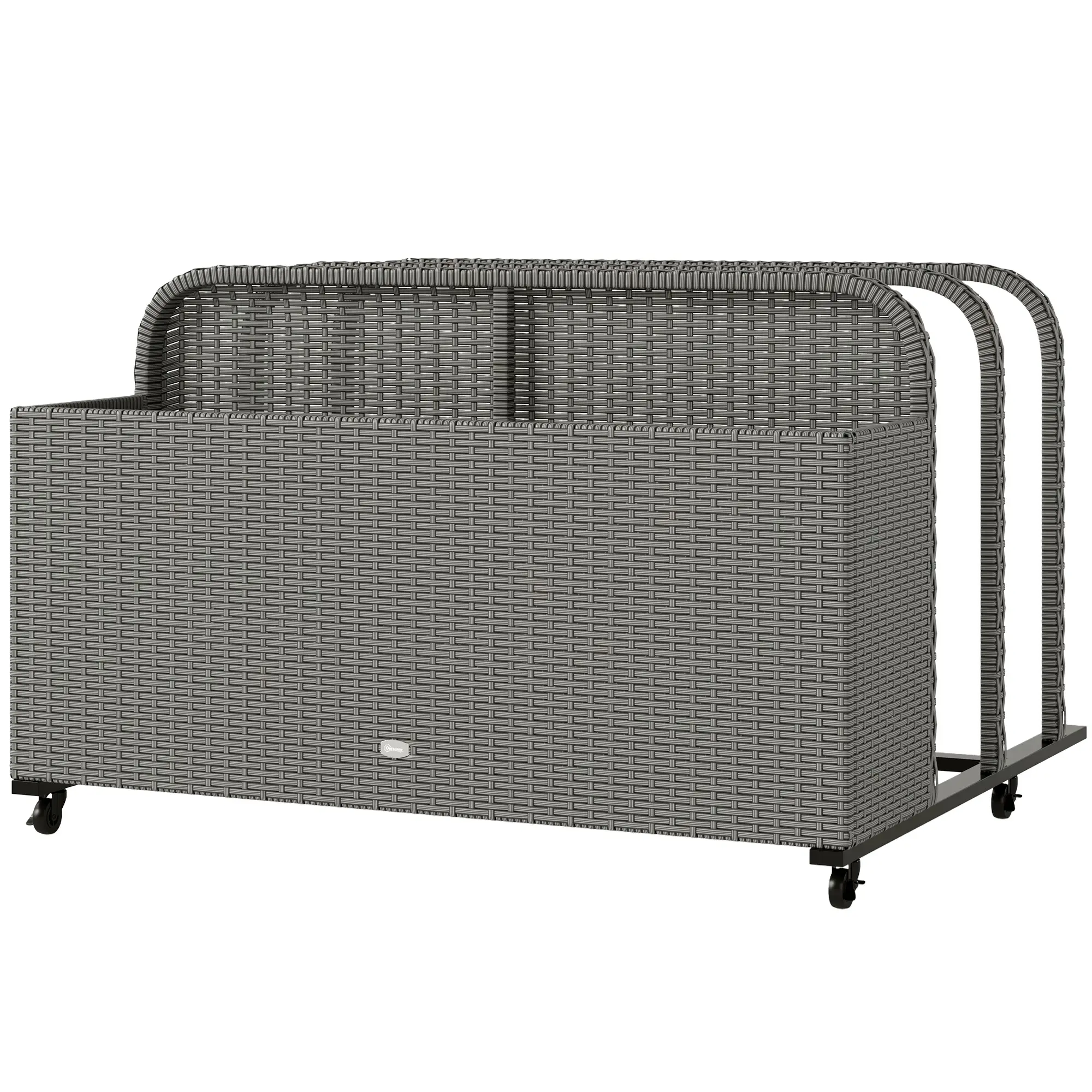 Outsunny Steel-Frame PE Rattan Wicker Patio Pool Float Storage Basket Organiser with Rolling Wheels, Outdoor Caddy for Floaties, Noodles, Life Vests (Home Outdoor/Garden Organizer)
