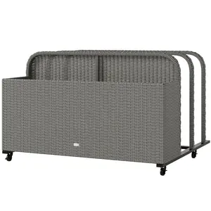 Outsunny Steel-Frame PE Rattan Wicker Patio Pool Float Storage Basket Organiser with Rolling Wheels, Outdoor Caddy for Floaties, Noodles, Life Vests (Home Outdoor/Garden Organizer)