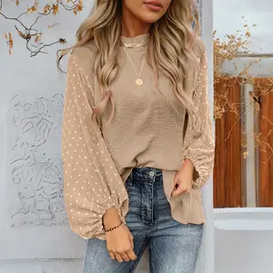 Parchment Swiss Dot Balloon Sleeve Loose Blouse