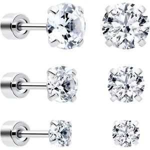 CZ Flat Back Stud Earrings - Pack of 3 Pairs