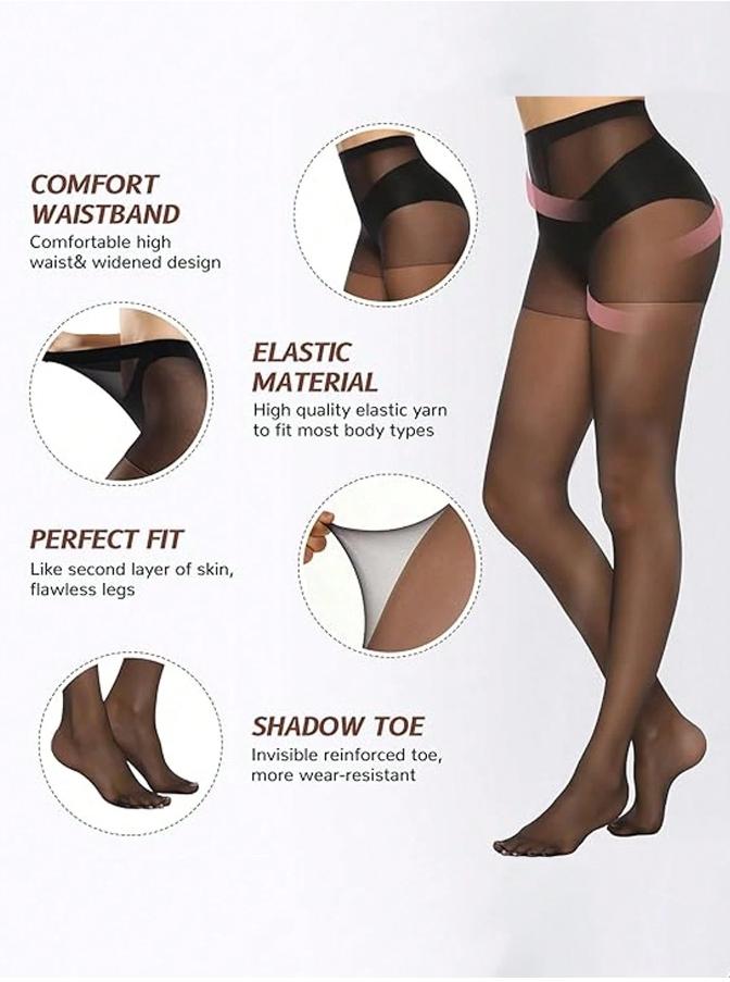 TCVC Summer Sheer Tights | Comfort High Waist & Shadow Toe  Lightweight Summer Pantyhose | Invisible Shadow Toe Summer Breathable Sheer Tights Breathable Elastic Pantyhose Second Skin Fit Sheer Tights Reinforced Shadow Toe Comfort High Waist Pantyhose