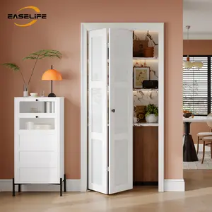 Easelife Bi-Fold Door with Frosted Glass & Wooden Frame Modern Home Decor with Hardware Kit for Wardrobe Closet Armoire Easy Install Waterproof Scratch-Resistant