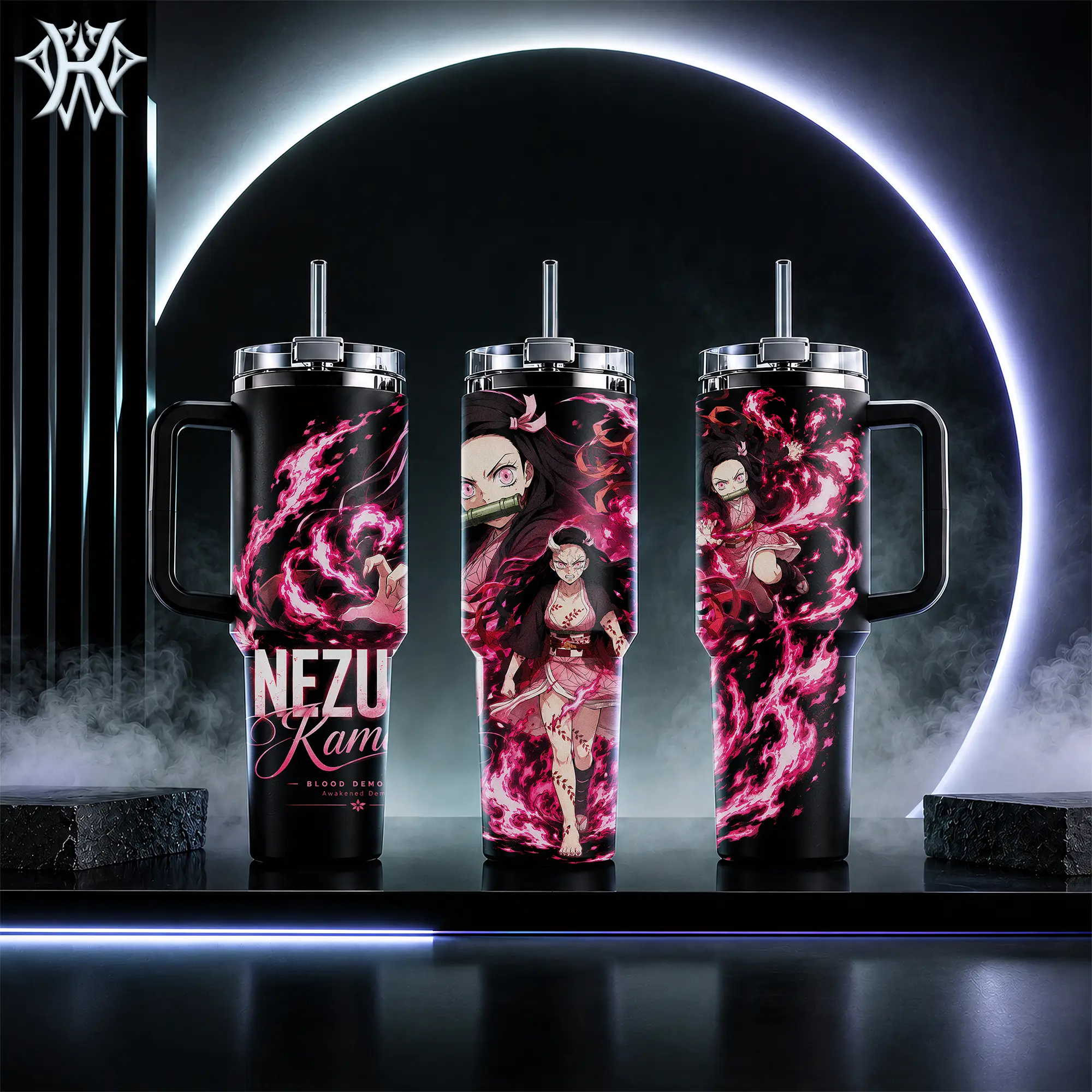 Nezuko Kamado Demon Slayer Anime Tumbler 20oz 40oz with Handle Straw Pink Blood Demon Art Awakened Form Stainless Steel Insulated Travel Mug Gift for Fans Otaku Merch Kawaii Birthday Aesthetic Cup