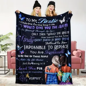 1pc Cozy Flannel Blanket for Best Friend - Heartfelt Gift Blanket, Heartfelt Message, Digital Printed, All-Season Comfort - Ideal for Sofa, Bed, or Lunch Break Use, Blanket, Flannel Throw Blanket
