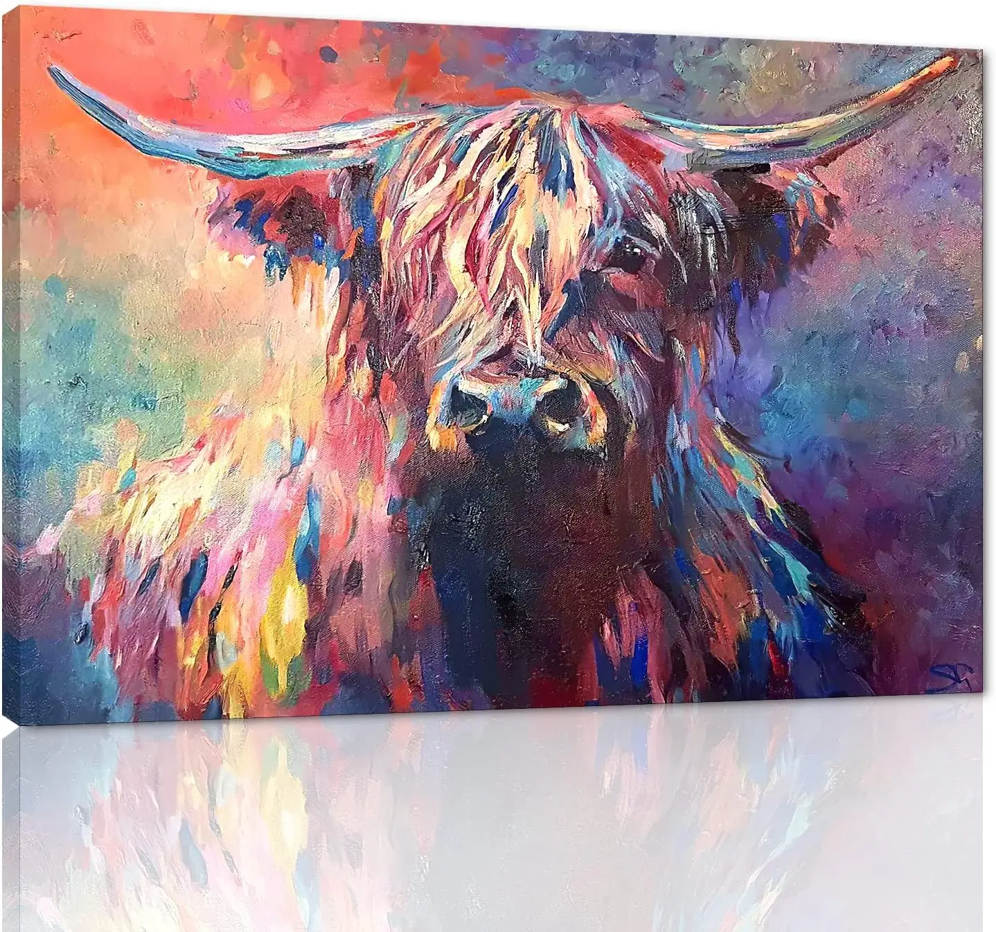 Banksy Graffiti Freedom Highland Cow Picture Canvas Wall Art Pop Street Art Farmhouse Cow Poster Oil Painting Artwork Men Home Kitchen Office Decor Giclee Print Frame Gallery Wrapped SHJY-01646