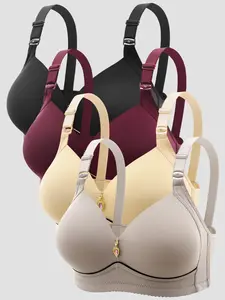 Women's Adjustable Strap Wireless Bra Set, Soft Comfortable Breathable Back Four Rows Buckle Lingerie, Casual Backless All Seasons Bras