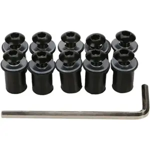 10PCS Black Aluminum Alloy Motorcycle Windshield Bolts Screws Kit, Motorbike Windscreen Body Mounting Nuts Fasteners Compatible for Motorcycle Cowls Fairing