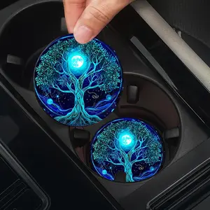 2PCS Oil painting, floral printing, coaster, car water cup mat, car cup holder mat, thermal insulation mat, used for car decoration, Car Interior Accessories