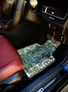 Auraverse Luxury Blue Persian Car Floor Mats Hand Woven 10mm Thick Rug Set (4 Pieces) Plus FREE Cupholder Gift
