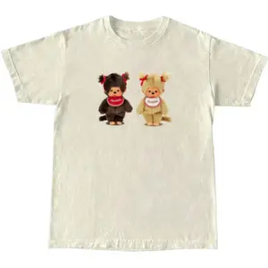 Monchhichi Cute Couple Y2K Vintage Graphic T-Shirt – Kawaii Japanese Cartoon Tee, Retro Aesthetic Unisex Streetwear Shirt