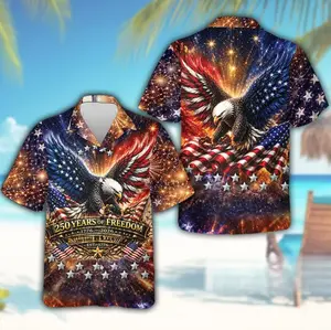 Personalize 250 Years Of Freedom USA Hawaiian Shirt, USA Eagle 4th Of July Button Up Shirt, Patriotic Gift, Independence Day Aloha Shirt