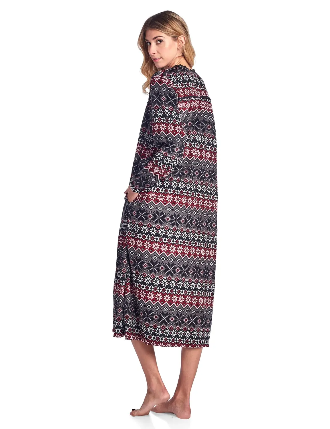 Ashford & Brooks Women's Modest, Comfortable, Elastic Pleated Style Floor-Length Mink Fleece Long Sleeve Nightgown - Soft, Lightweight Women's Sleepwear