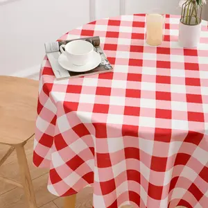 Round Red and White Checkered Tablecloth 70 Inch Gingham Table Cloth- Table Cover for Summer Decorations Reusable Resistant