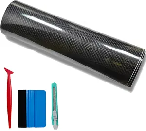 12" x 60" Gloss Color Carbon Fiber Car Wrap Vinyl Bubble Free Air Release Adhesive Car Wrap Film Automotive DIY Decals Cutter,Vinyl Squeegee,Hand Tool