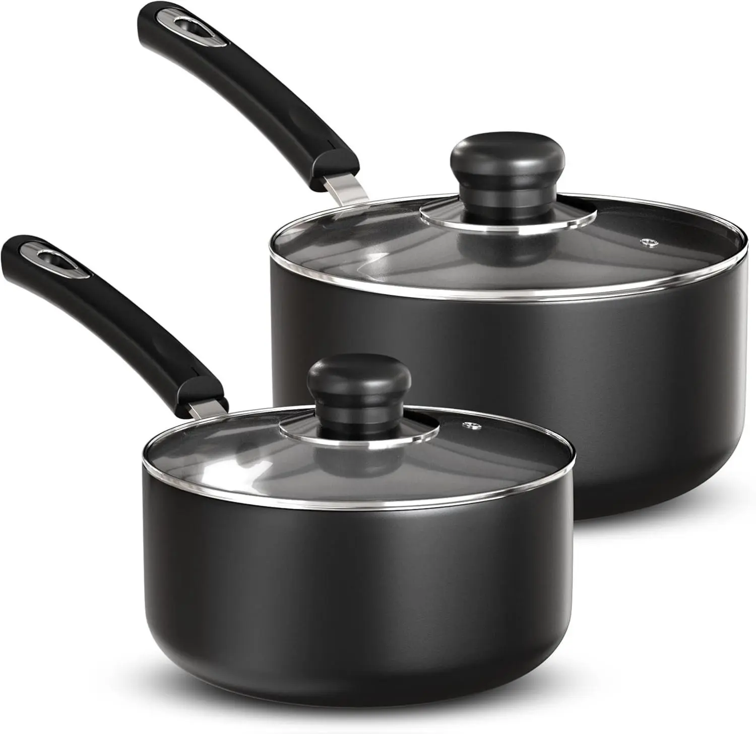 Utopia Kitchen Nonstick Saucepan Set 1 Quart & 2 Quarts Multipurpose Cooking Pots with Lids Grey Black for Everyday Meals