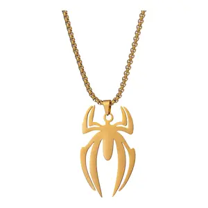 Spider Necklace for Men Women Titanium Stainless Steel Gold/Black Lightweight Fashion Anime Goth Cool Hippie Spider Man Pendant Necklace