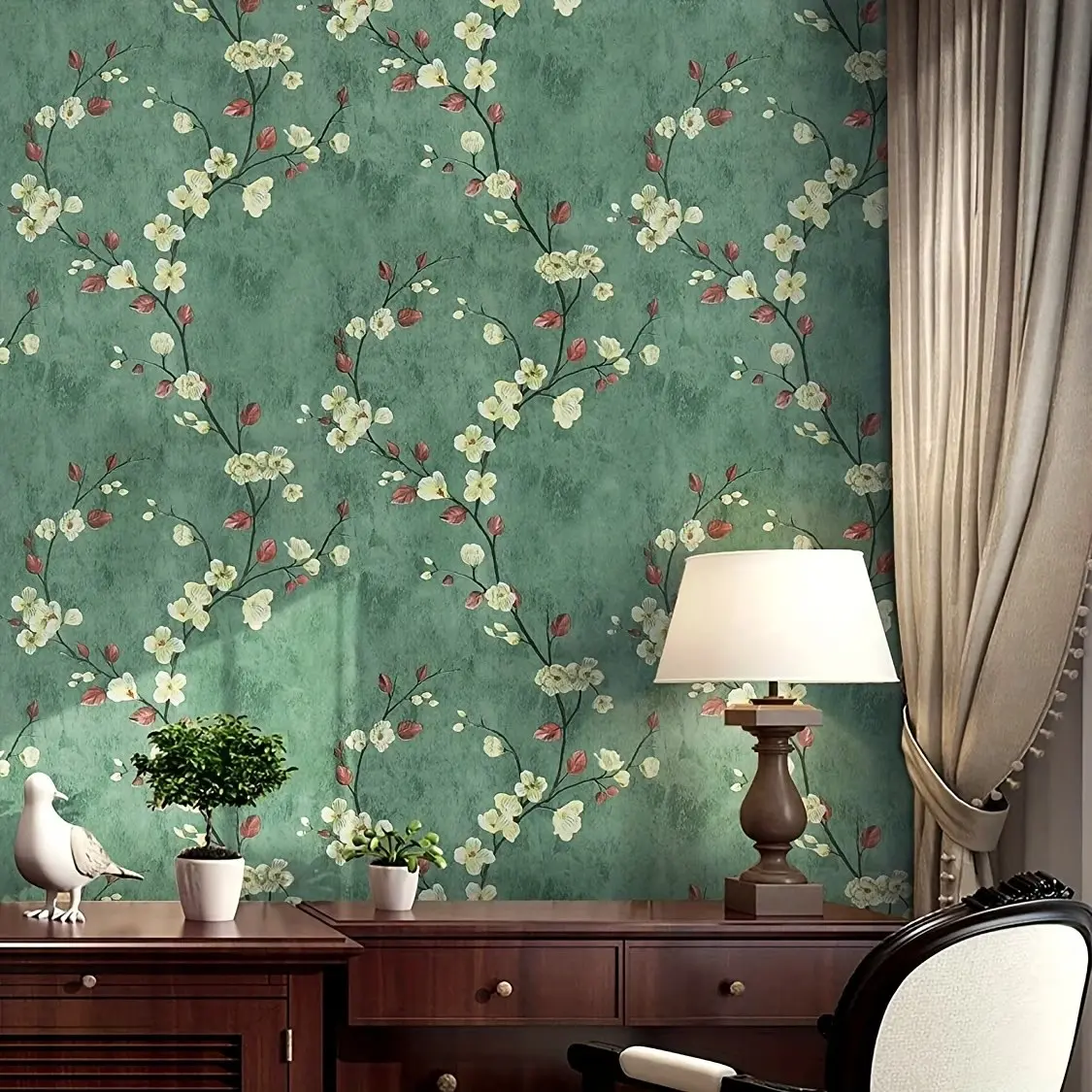 Vintage Floral Wallpaper Roll, American Country Style, Waterproof Self-Adhesive, Peel and Stick, Home Decor, Living Room Bedroom