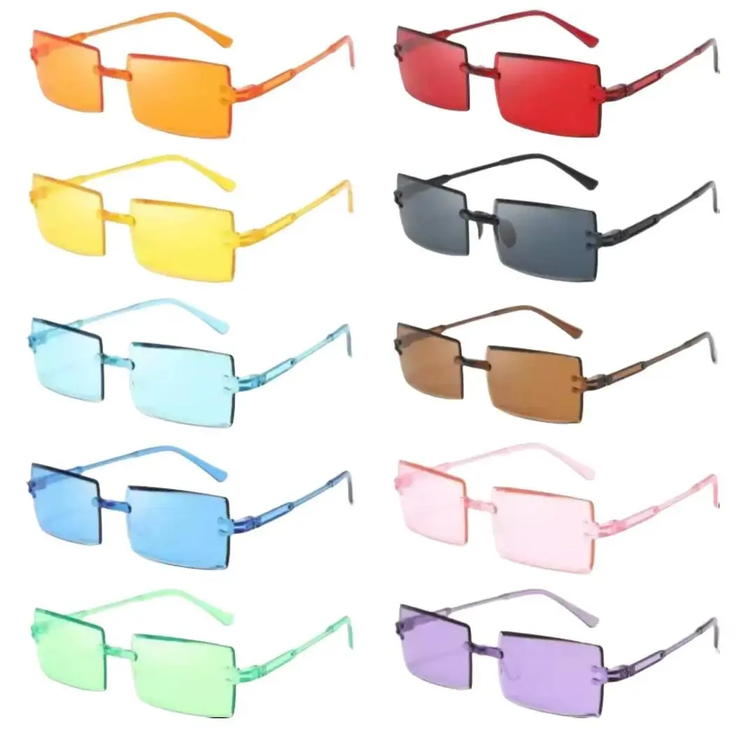 UV400 Fashion Rimless Rectangular Candy Color Sunglasses for Men and Women uv protection
