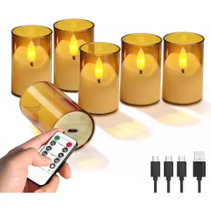 Rechargeable  Lights with Remote, 2-8H Timer, USB-C to Charge 3 Candles, 6-Pack  LED Flameless Candles for  Decor, Wedding, Dinner, Holiday, Party, Gathering, Church & Memorial
