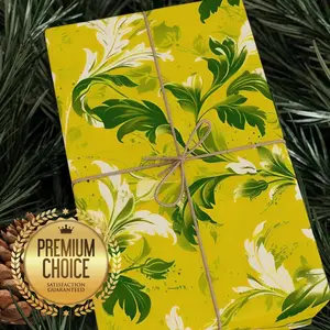 Chartreuse and Green Floral Leaf Wrapping Paper for Birthdays, Christmas, Holidays, and Special Occasion Giftwrap Rolls