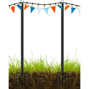 2 Pack 10FT Adjustable Height Metal String Light Poles with Extra-Long 5-Prong Claws for Outside Hanging, Ideal for Backyard Garden Patio Outdoor Parties and Wedding