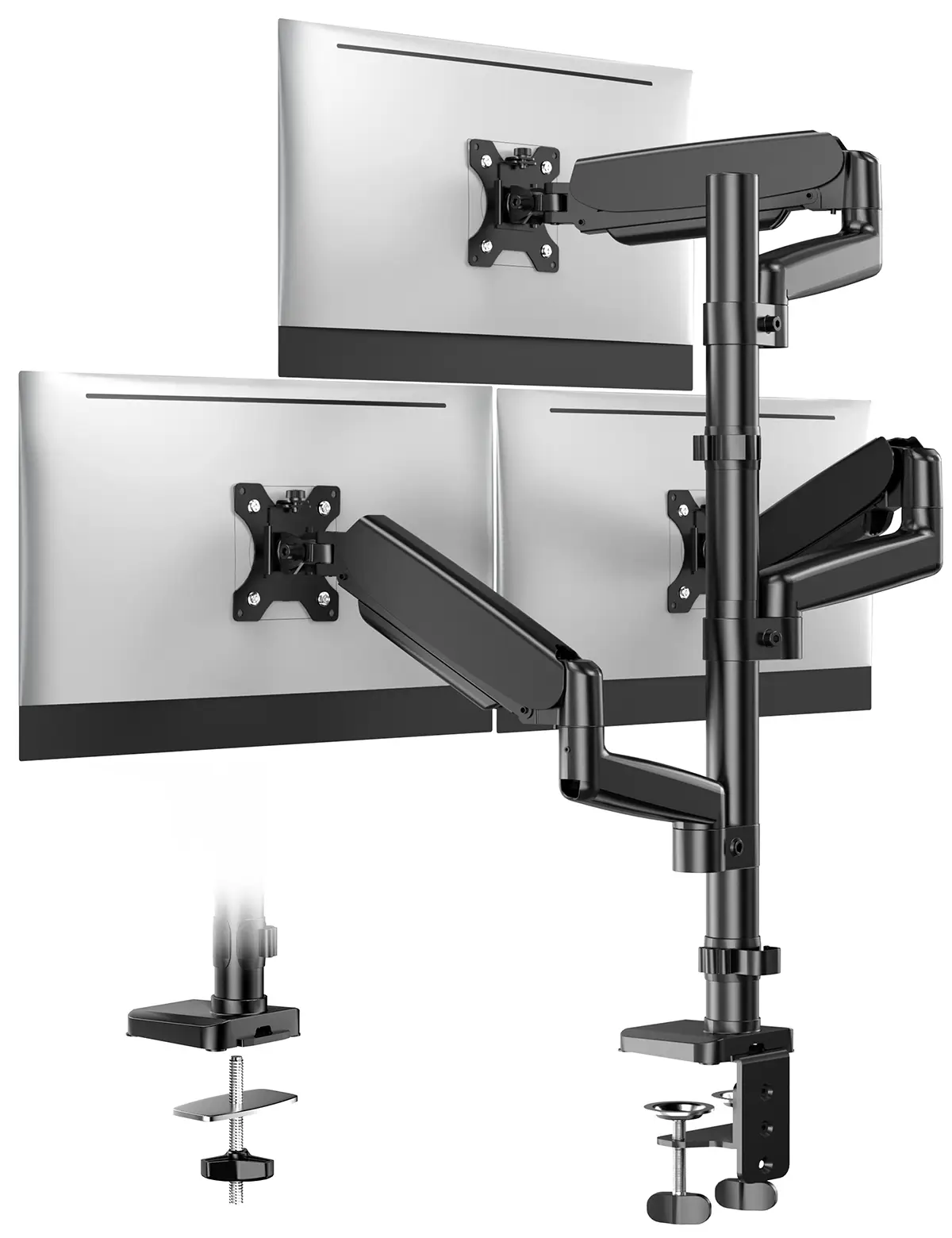 Forged Triple Monitor Stand for 13-32 Inch Screens, Triple Monitor Stand with Gas Spring Adjustment, Tilt and Swivel, Max VESA 100x100 Height Adjustme
