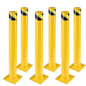 6-Pack 36 Inch Steel Safety Bollard Post, 4.5 Inch Diameter Metal Parking Bollards with 16 Anchor Bolts for Driveway Barrier, Parking Lot Protection, Warehouse Entry, Storefront Security