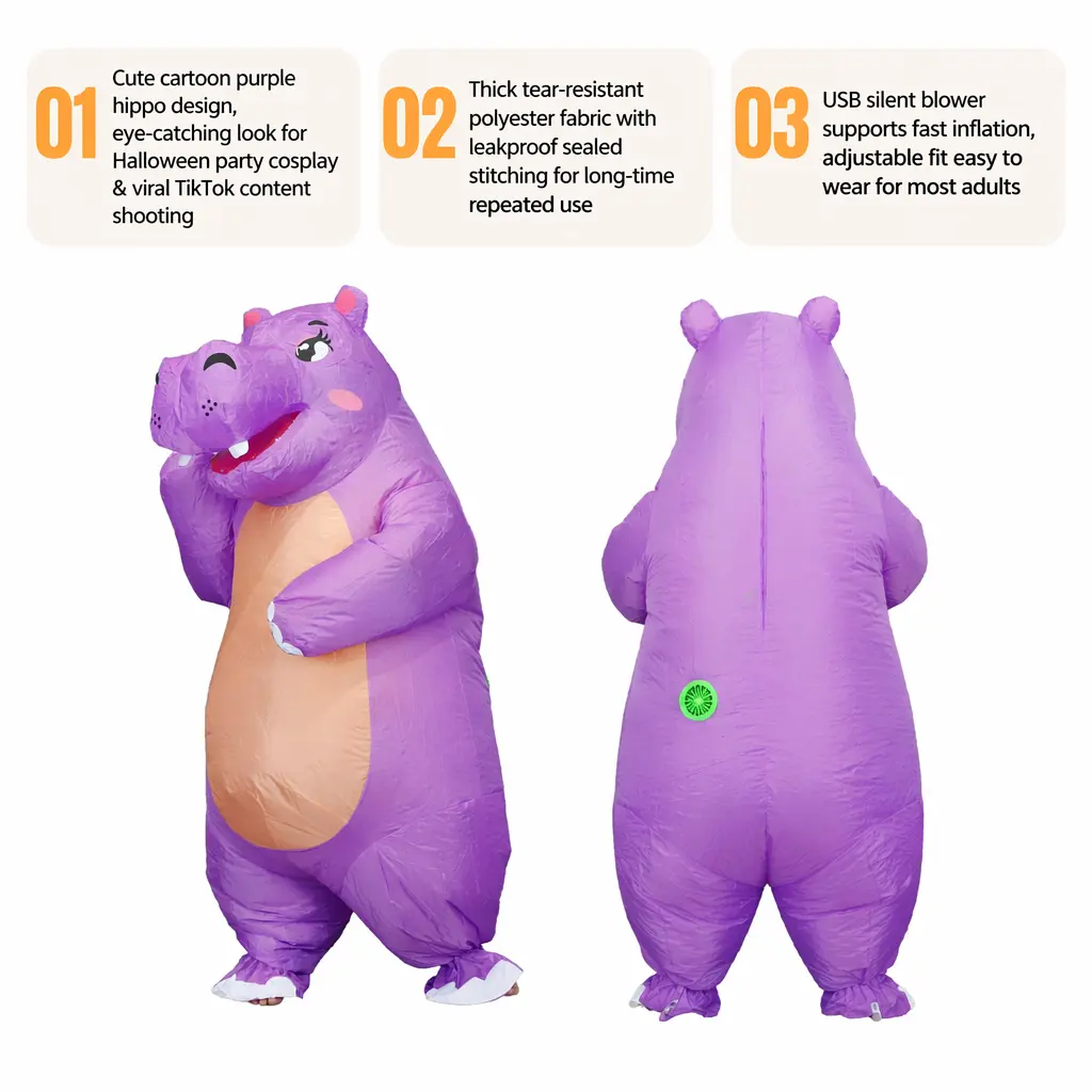 Inflatable Hippo Costume Adult Halloween Inflatable Costumes Funny inflatable Halloween Costumes (5.0ft-6.2ft to wear) Party Cosplay Clothes