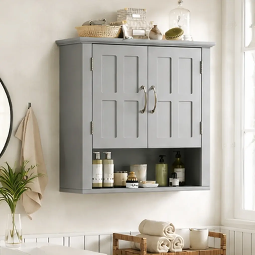 Bathroom Wall Mounted Medicine Cabinet with Adjustable Shelves, Multi-Functional Storage Cabinet for Laundry Room, Kitchen, Living Room, Gray Finish, Wall-Mounted Organizer for Toiletries and Essentials, Living Room Table for Sofa Side