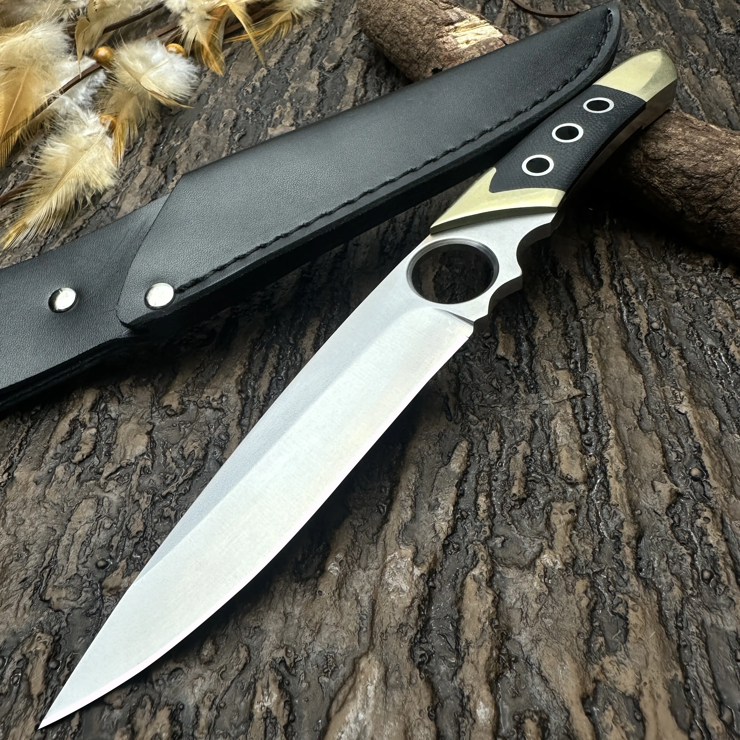 Premium Fixed-Blade Stainless Steel Kitchen Butcher Knife - Ergonomic Handle, Leather Sheath, Durable Kitchenware for Home Cooking, Cutting Meat, Culinary Enthusiasts, Cooking Knives