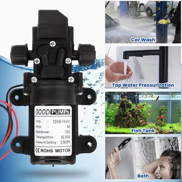 12V High-Pressure Self-Priming Diaphragm Water Pump - 130PSI/6LPM Automatic Switch, Durable ABS Material, Ideal For Car Wash, Tap Water Pressurization, Fish Tank, Bath, And More - 6.45in Length, Compact Design