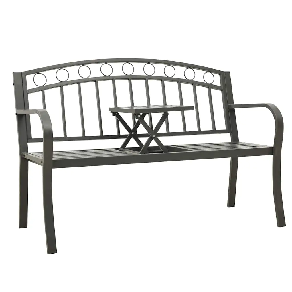 vidaXL Outdoor Patio Bench, Garden Park Bench with a Table, Steel Bench for Outdoor Backyard Deck Lawn Yard Porch Poolside, Steel Gray 312041