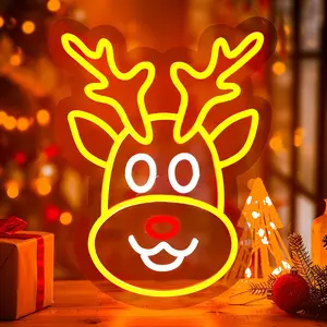 13.8*10.6 Inch Dimmable Christmas Elk Neon Sign Reindeer LED Neon Light for Wall Decor Kids Bedroom Party Gift