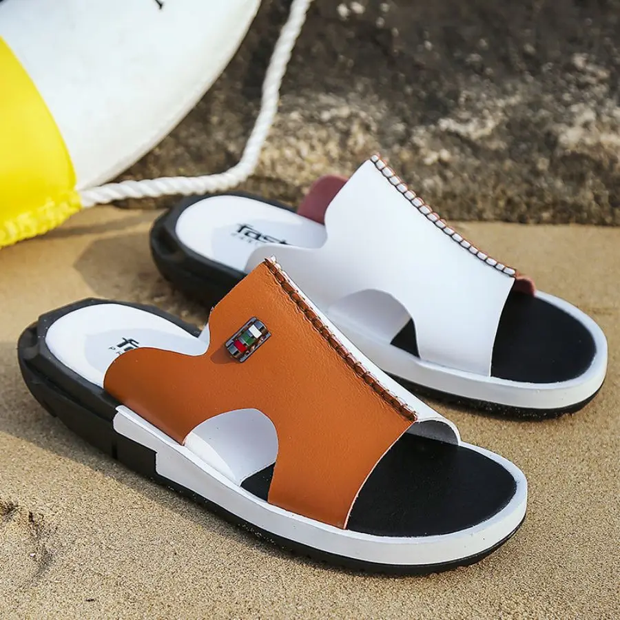 Men's Fashion Summer Casual Beach Shoes - Large Size Hand Stitched Sandals with Strap Heels - Brown Comfort Footwear for Fathersdaygift sandals men