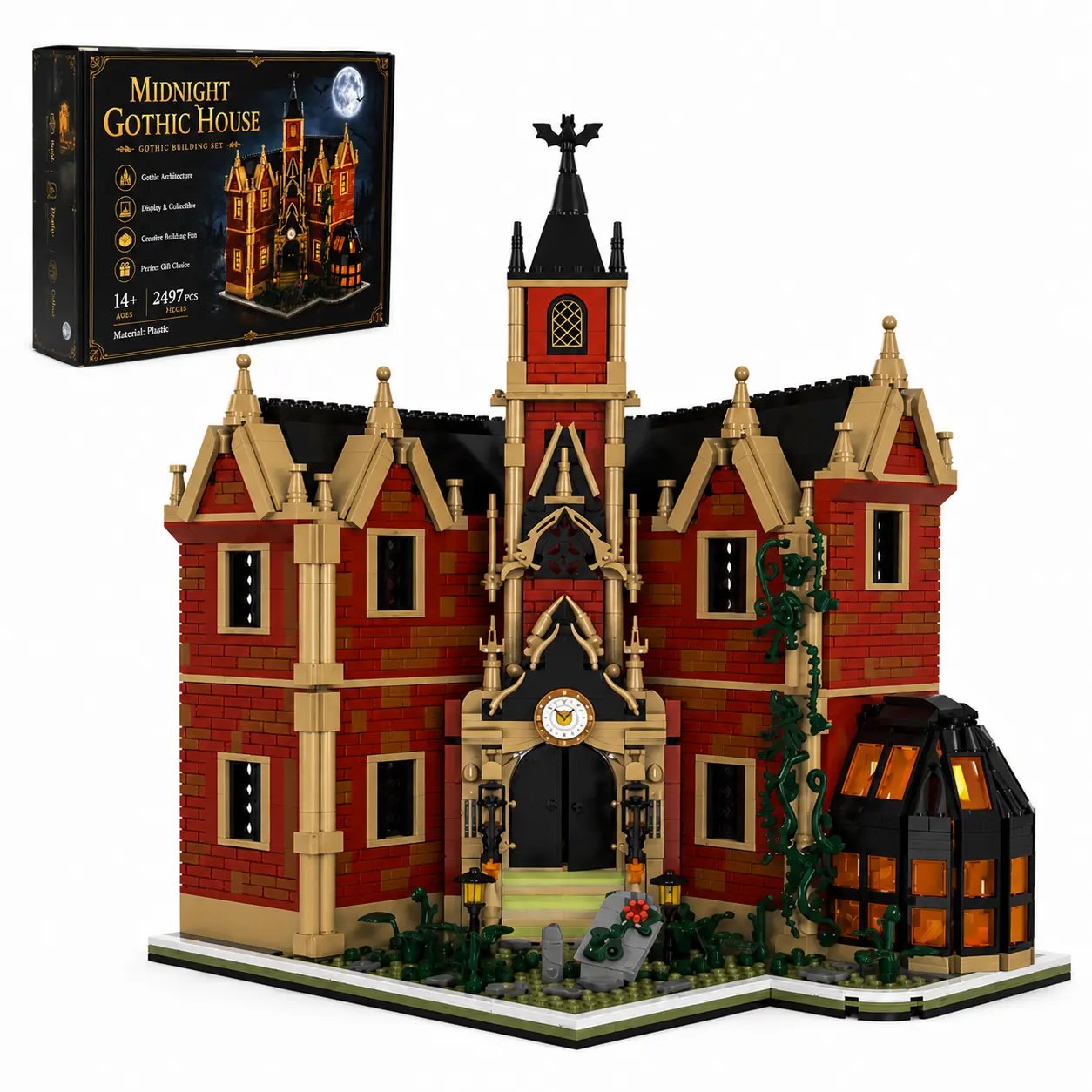 Gothic Haunted Manor Building Set, 2492 PCS Dark Architecture Model Kit with Detailed Rooms, Vintage Facade, Courtyard Scene and Spooky Design, Adult Collectible Building Blocks for Halloween Decoration, Home Display, Shelf Decor and Gift Ideas