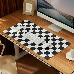Checkered Desk Mat, 31.5" x 15.7" Large Cute Black White Aesthetic Retro PU Leather Computer Laptop Desk Mat, Non-Slip   Keyboard Pad, Desk Writing Mat for Work/Home