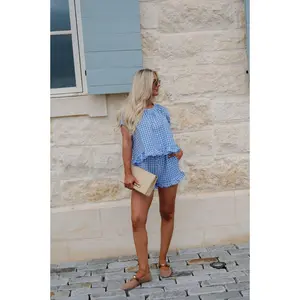 Emory Gingham Shorts Set-Blue/White