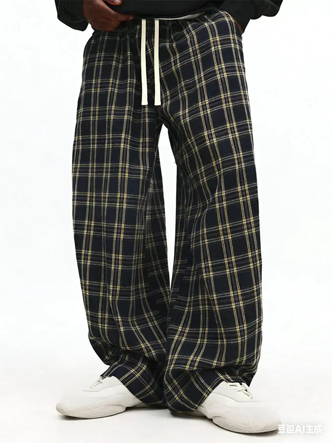 Men's Checked Plaid Pajama Pants - Soft Straight-Leg Lounge Bottoms with Drawstring Waist for Sleep, Home Wear, Outdoor Nightwear