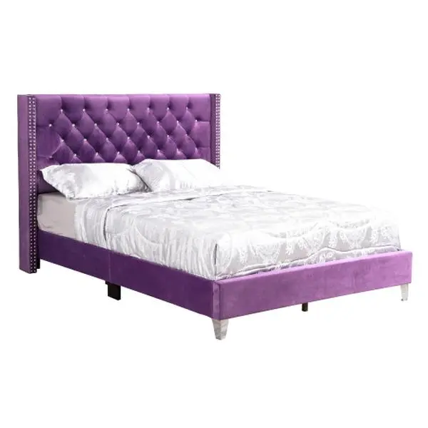 Bellemave Glam Purple Velvet Upholstered Full Bed Frame - Sturdy Build Upholstered Bed Frame for Bedroom Aesthetic Finishing Touch