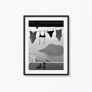 Hanging Bikini Print, Black and White Coastal Wall Art, Summer Poster, Vintage Print, Photography Prints