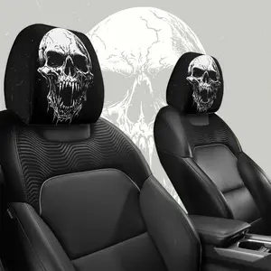 Gothic Skull Print Car Headrest Covers, Unisex All-Season Auto Accessories, Halloween Decor, Long Drive Stress Relief Gift Idea