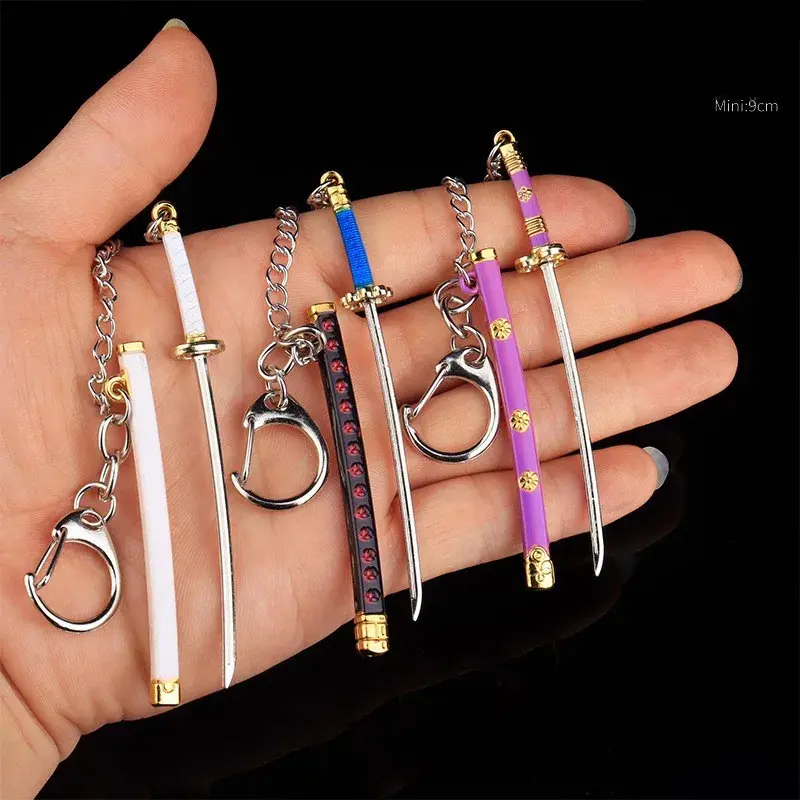 9cm One Piece Keychain Zoro With Anti-Lost Chain Metal Sword Model Gift For Anime Cosplay Charms Keyring Backpack Pendant, Keychain Accessories, Aesthetic Keychain, Anime Merchandise, Role Play Keychain Included Metal Keychains
