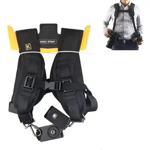 Dual Shoulder Camera Strap Harness Quick Release Adjustable Double Camera Tether Strap Belt With 1/4 inch Screw for DSLR SLR Camera