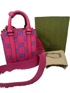Pre-owned GUCCI calfskin Crossbody Bags GG Tennis Embossed Mini Tote Bag Modern Fuchsia Modern Blue