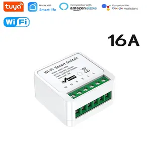 Mini Tuya WiFi Smart Switch, Home Lamp DIY 2-Way Control, Timer 16a, Compatible with Alice, Alexa, Google Assistant