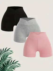 Women's Solid Color Skinny, Casual Comfy Breathable Shorts, Bodycon Biker Shorts for Daily Wear, Ladies Bottoms for All Seasons