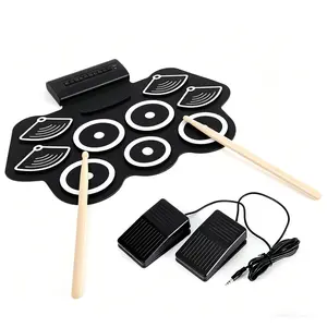 9-Pad Bluetooth Electronic Drum Set, Roll-Up Portable Drum Kit with 12 Demo Songs & 7 Rhythms, Standard Drum Pad with Pedal Expansion Port, Includes Drum Sticks, Pedal, Headphone Jack and Recording Function
