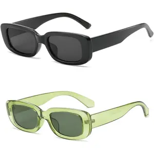 Retro Rectangle Sunglasses for Women Men Small Square Frame Trendy Y2K 90’s Black Sunglasses